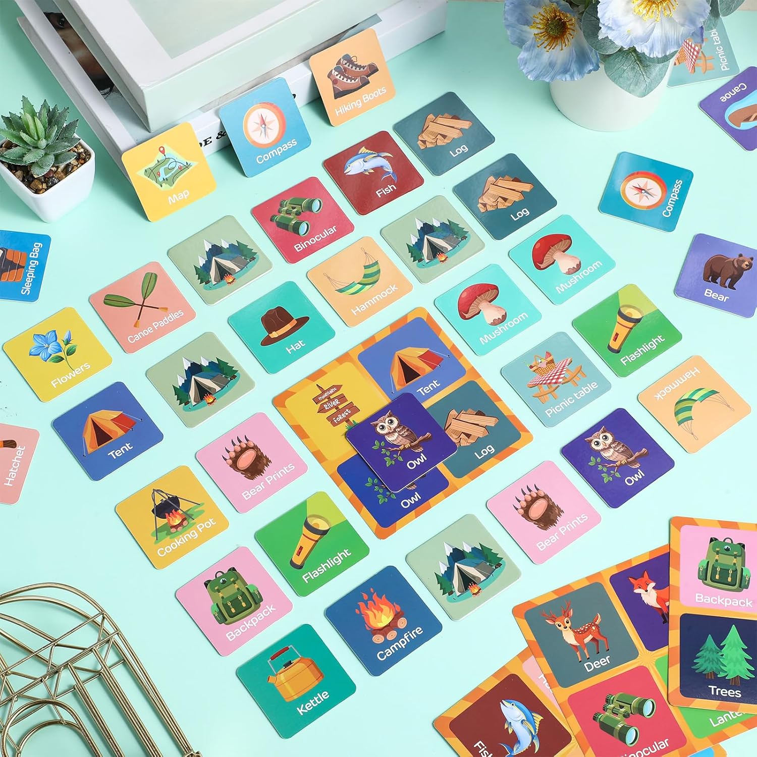 82 Pcs Memory Matching Games Camping Matching Cards Camp Memory Game Concentration Cards For Educational Gifts Family Supplies