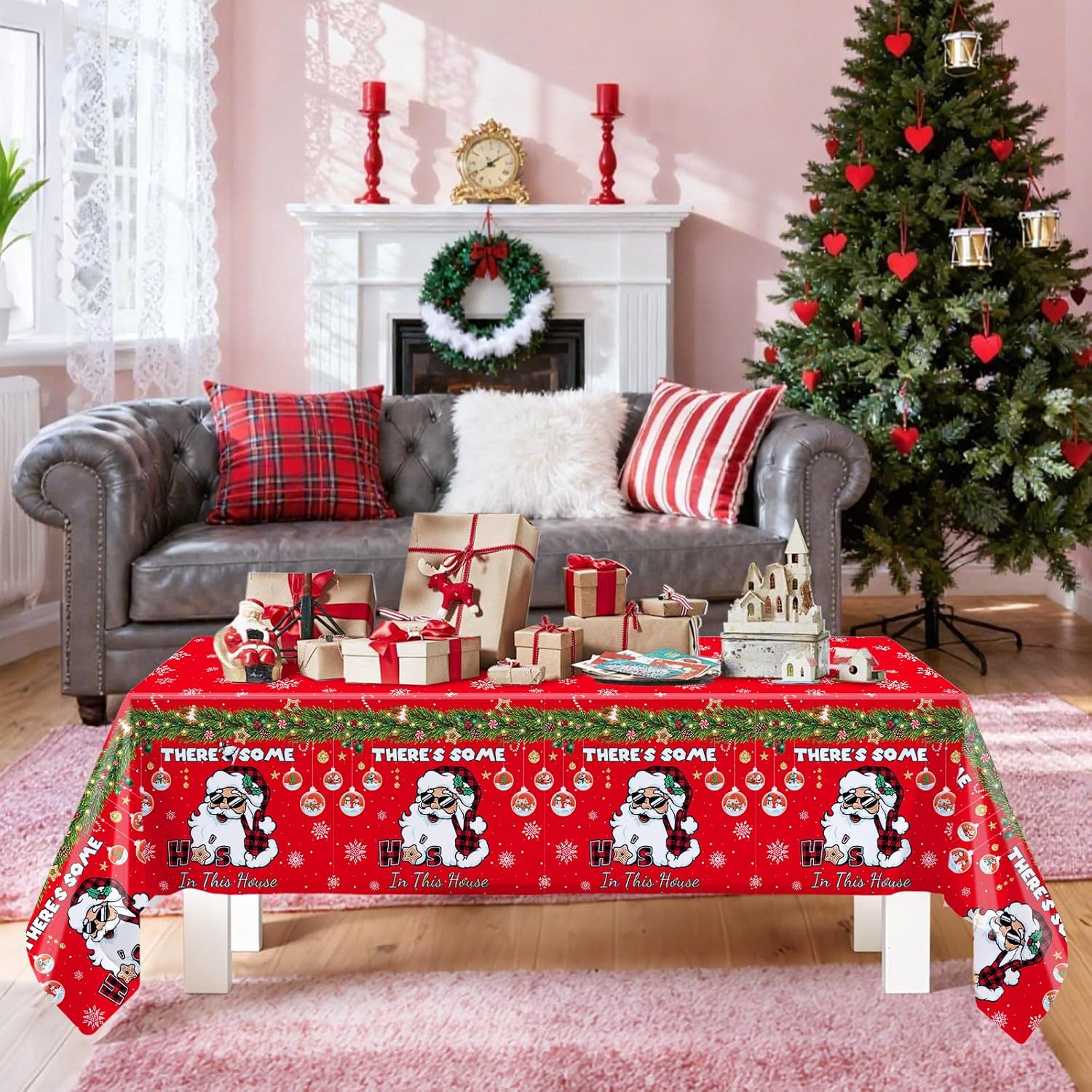 Merry Christmas Santa Tablecloths Funny Christmas Party Decorations Xmas Red Table Cover For Winter Friendsmas Party