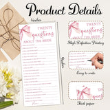 Pink Bow Wedding Shower Games, Twenty Questions Wedding Games For 25 Guests, Engagement Bridal Shower Party Cards, Engagement & Bridal Party Supplies-4X9 Inch-A12