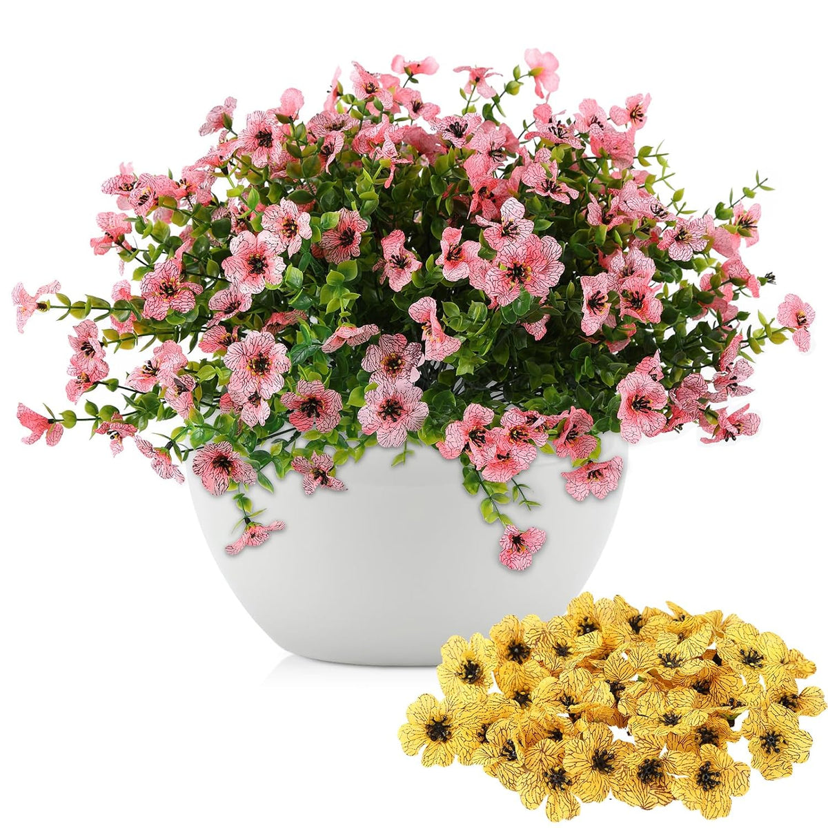 12Pcs Artificial Flowers With 21 Replaceable Flower Heads - No Fade Fake Flowers Plants, Realistic Uv Resistant Faux Flowers For Home Decor, Wedding, Outdoor Patio & Diy Arrangements (Pink/Yellow)