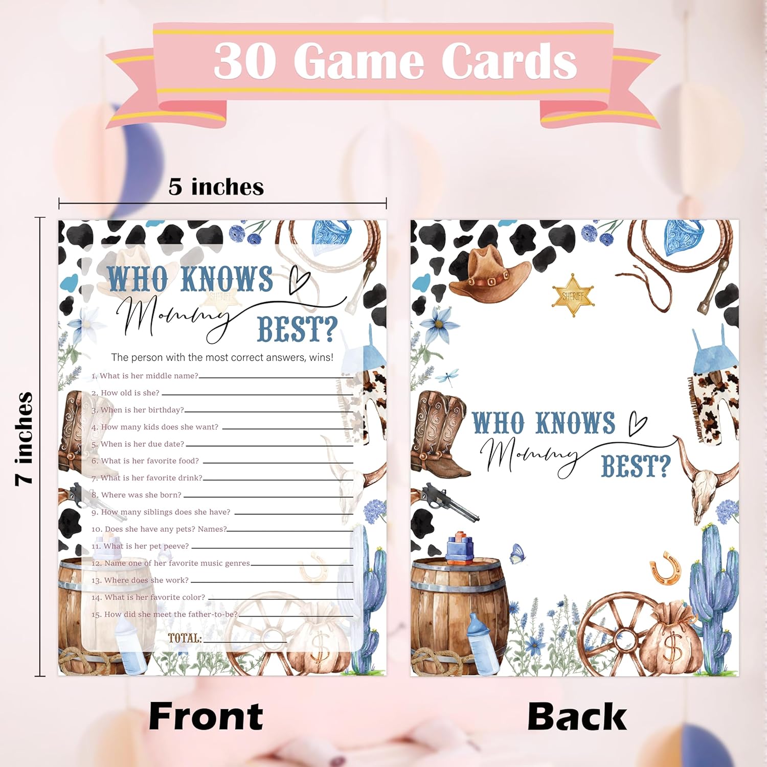 Cowboy Who Knows Mommy Best Game Game, Pack Of 30 Game Cards, Wild West Rodeo Shower Game, Gender Reveal Party Decorations, Gender Neutral - Kr60