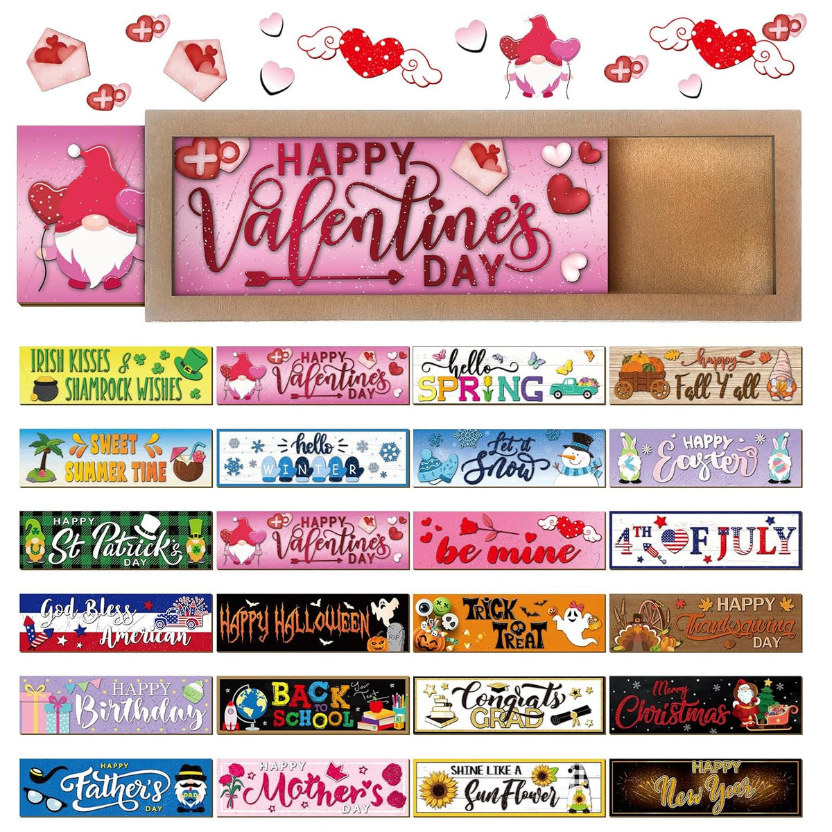25 Pcs Valentines Interchangeable Seasonal Decor Interchangeable Welcome Sign With A Wood Frame Seasonal Wooden Welcome Sign Holiday Table Decor For Winter Valentines Easter Decoration