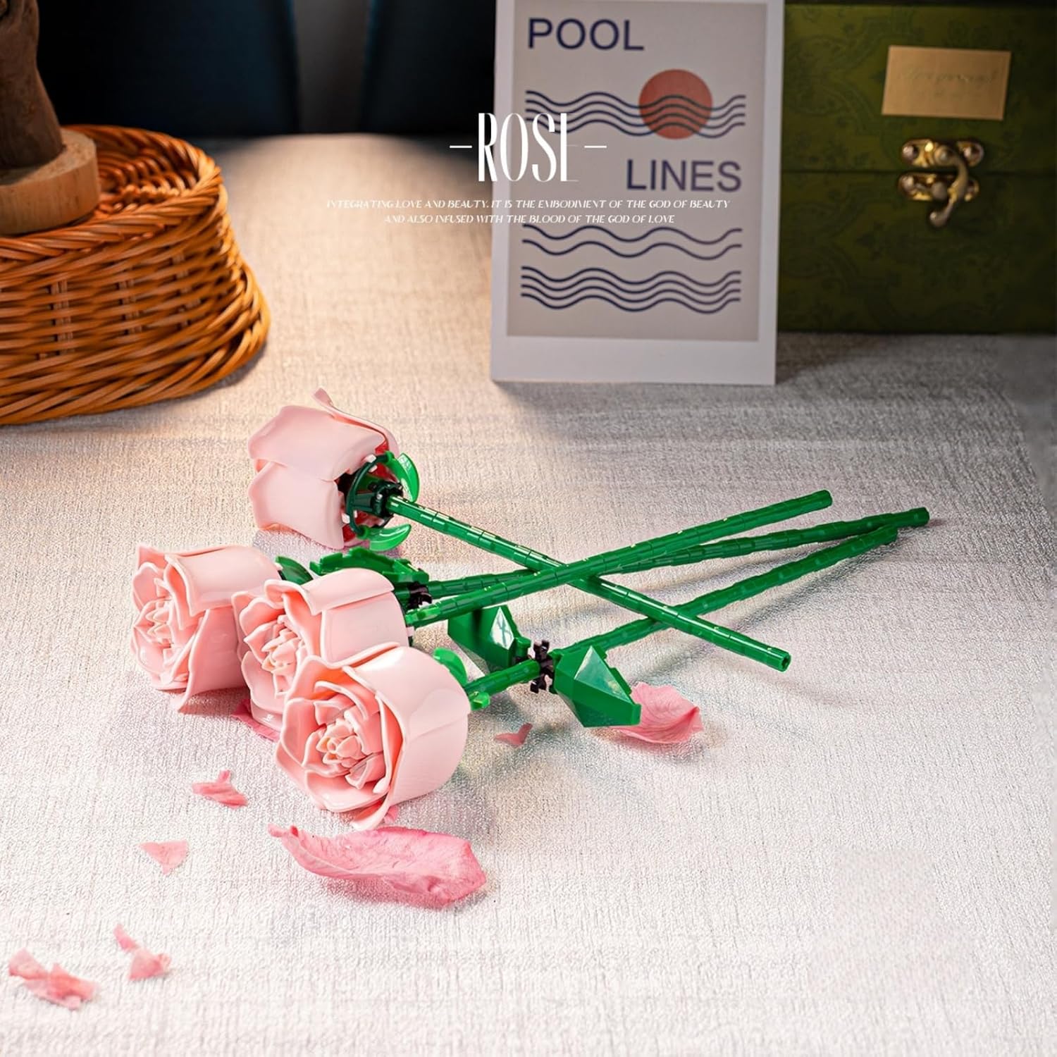 Pink Roses Bouquet Building Set-12Pack,Artificial Flowers Botanical For Diy Artificial Flower Decoration.Retro Plant Series Home Decoration, Romantic Gift For Valentine'S Day, Anniversary