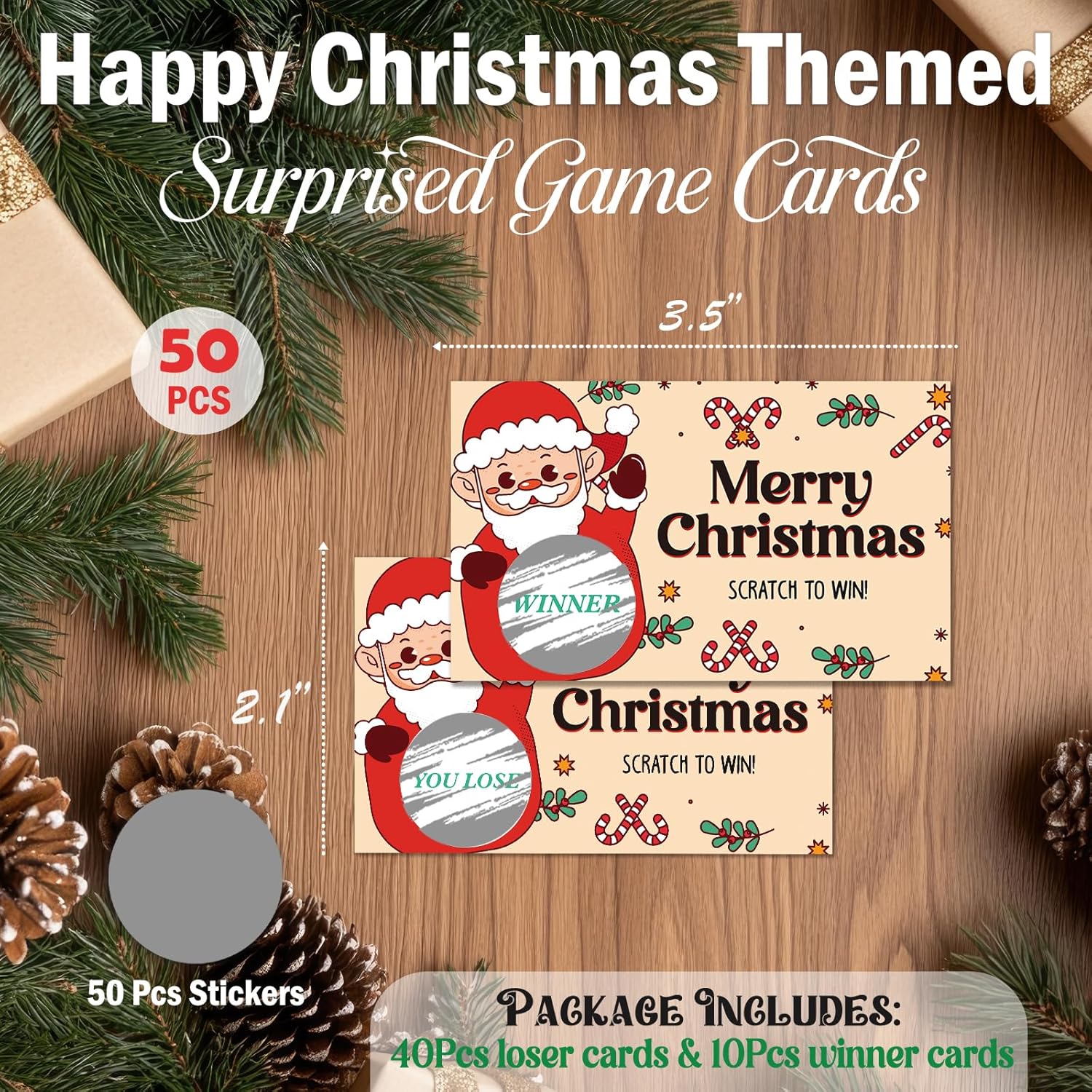 50Pcs Christmas Scratch Off Cards, Xmas Santa Scratcher Tickets, Winter Holiday Party Games Card For Baby Shower Bridal Shower Birthday Favor Supplies - B02