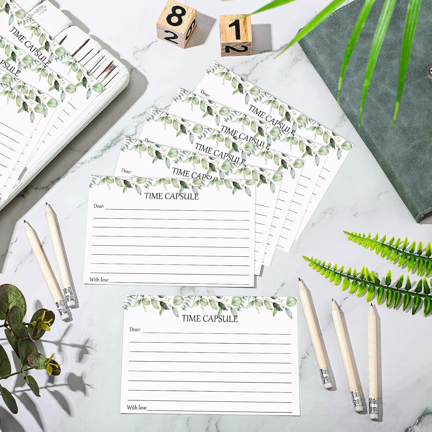 61 Pcs Time Capsule First Birthday Greenery Baby Shower Games Time Capsule Sign For 1St Birthday Party Games With 50 Message Cards 10 Pencils For Baby Shower Guests Keepsake Activities
