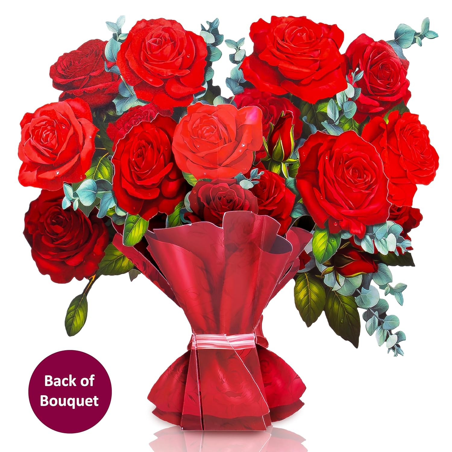 Romantic Rose Pop Up Card, 15.5 Inches Real Size Display 3D Valentine Greeting Card, Happy Valentine'S Day, Paper Flower Bouquet, Decorative Gift For Wife, Includes Envelope & Message Card