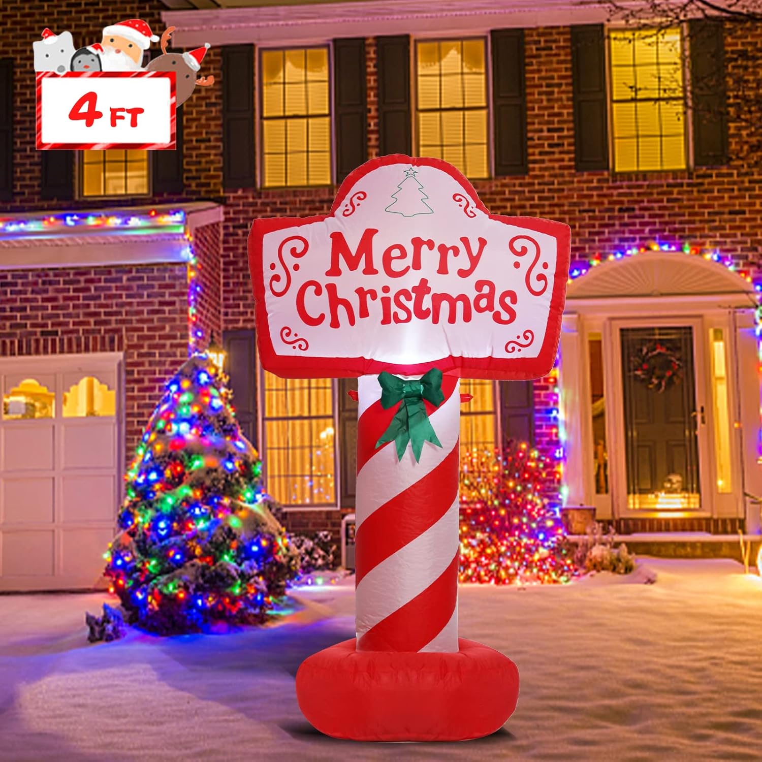 Christmas Inflatables Outdoor Decorations Merry Christmas Yard Sign Inflatables Sign 4 Ft Xmas Blow Up Led Light Built-I