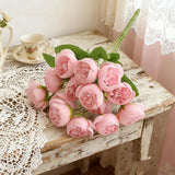 Valentine'S Day Simulated 15-Head Tea Rose Artificial Flower Peony Hand-Held Bouquet, Water Lily Bouquet For Wedding Arrangements Floral Home Holiday Party Crafts Supplies Decorations (Pink)