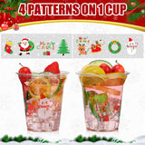 100 Pcs 12Oz Christmas Cups Disposable Plastic Cups Santa Christmas Tree Wreath Clear Drinking Cup Drinkware Party Decorations Party Supply For Beer Beverage Snacks Ice Cream