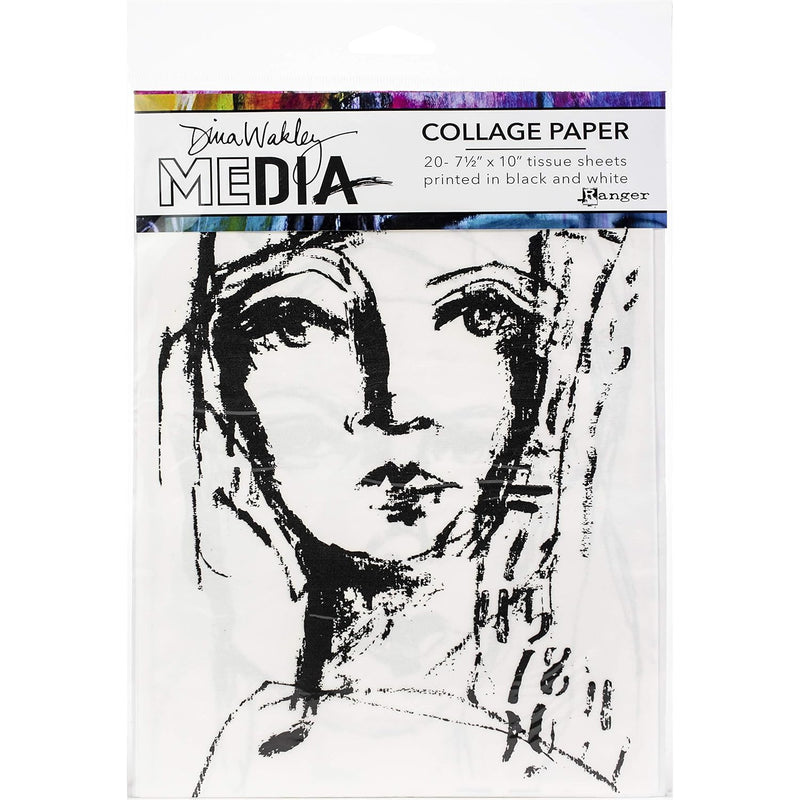 Dina Wakley Media Collage Tissue Paper 7.5"X10" 20/Pkg-Faces, Black