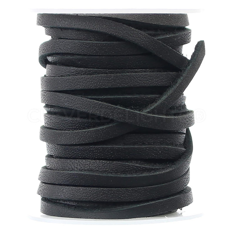 Black 1/8" Leather Flat Cord - 25 Feet - 3.5Mm Genuine Leather Strap