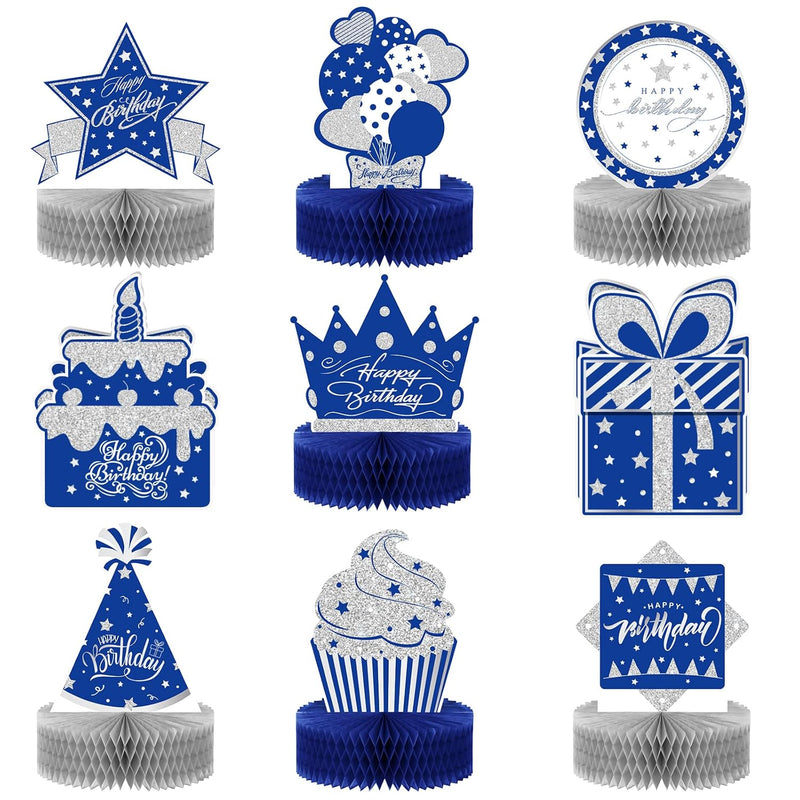 9 Pieces Happy Blue Birthday Centerpieces Decorations For Table Birthd