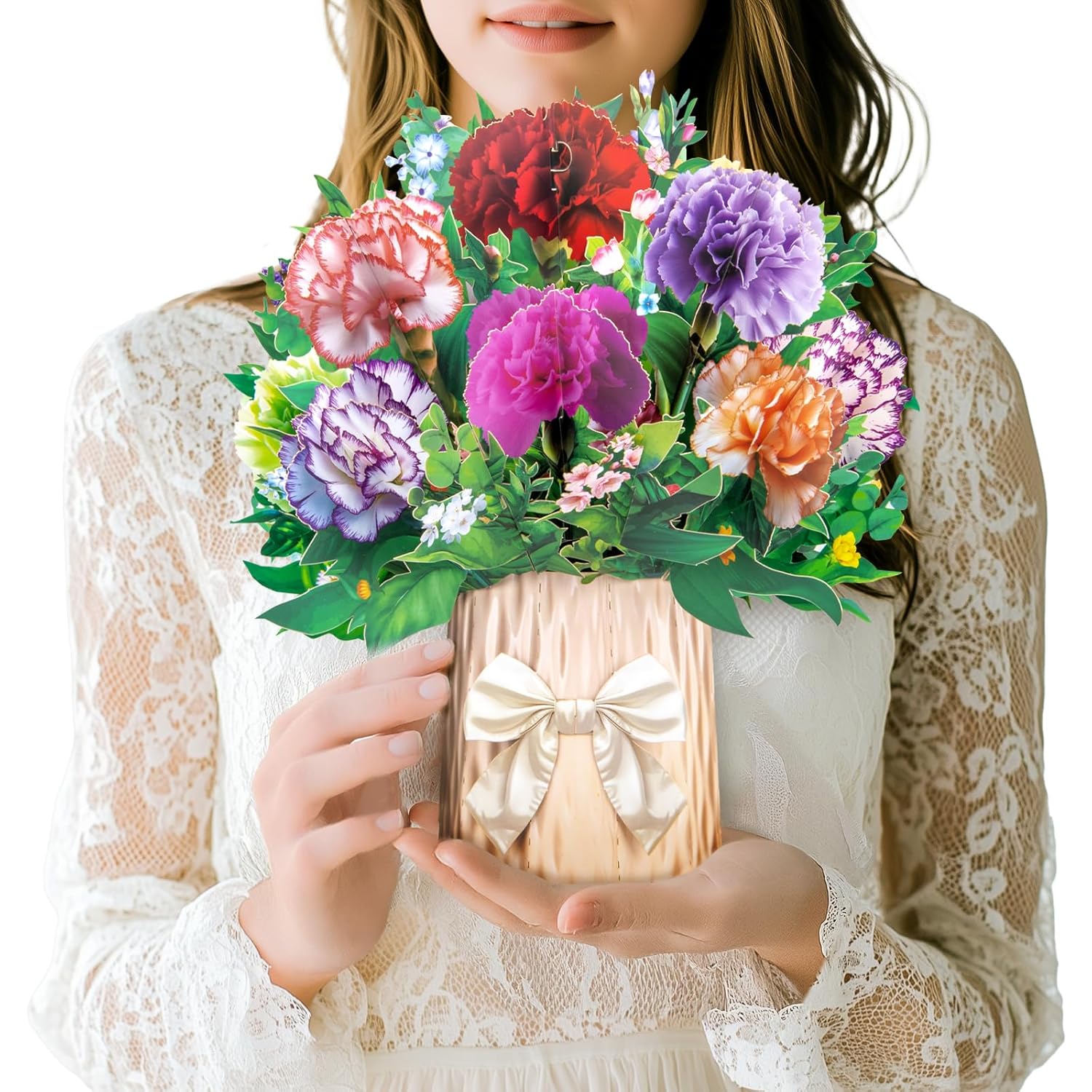3D Pop-Up Card With Colorful Carnation Bouquet - Papar Crafted Flower Card - Elegant Greeting Card For Mother’S Day, Birthdays, Anniversaries, Weddings, Or Thank You – Includes Envelopes & Note Card