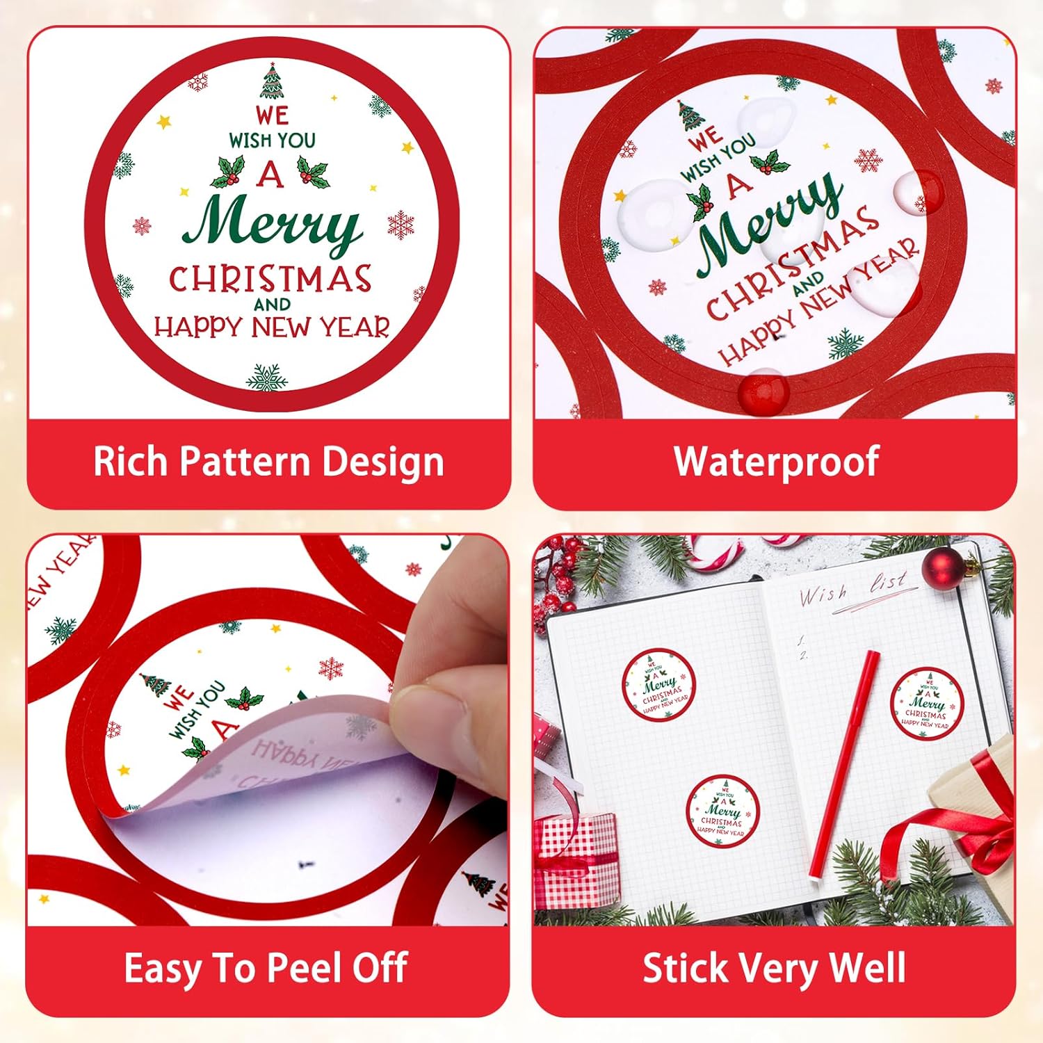 Christmas Gift Stickers - 120Pcs 2Inch Merry Christmas And Happy New Year Stickers Self Adhesive Holly Envelope Seal Label Sticker Xmas Gift Sticker Happy Holidays Label For Card Present Decor
