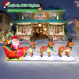 12Ft Long Christmas Inflatables Santa Claus On Sleigh With 3 Reindeer Yard Decoration, Cute Blow Up Santa Xmas Decor Wit