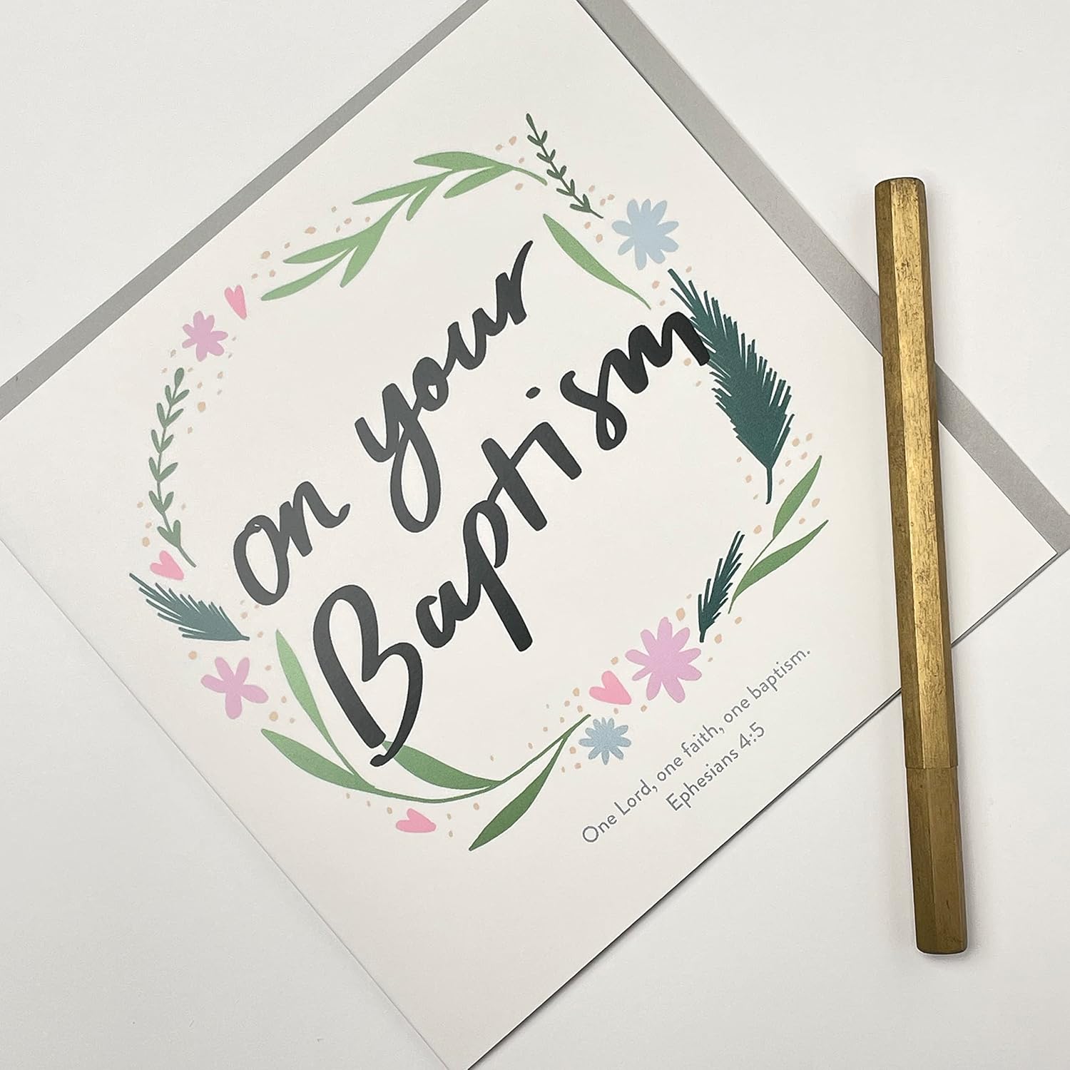 Old English Co. Cute Baptism Card For Boy Or Girl - Floral Religious Card For Special Day Celebration - For Godson, Goddaughter, Niece, Nephew, Grandchild | Blank Inside With Envelope