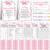 407 Pcs Coquette Pink Bow Baby Shower Games, 8 Games, Baby Shower, Word Scramble, Word Search, Predictions And Advice, The Price Is Right, How Big Is Mommy'S Belly