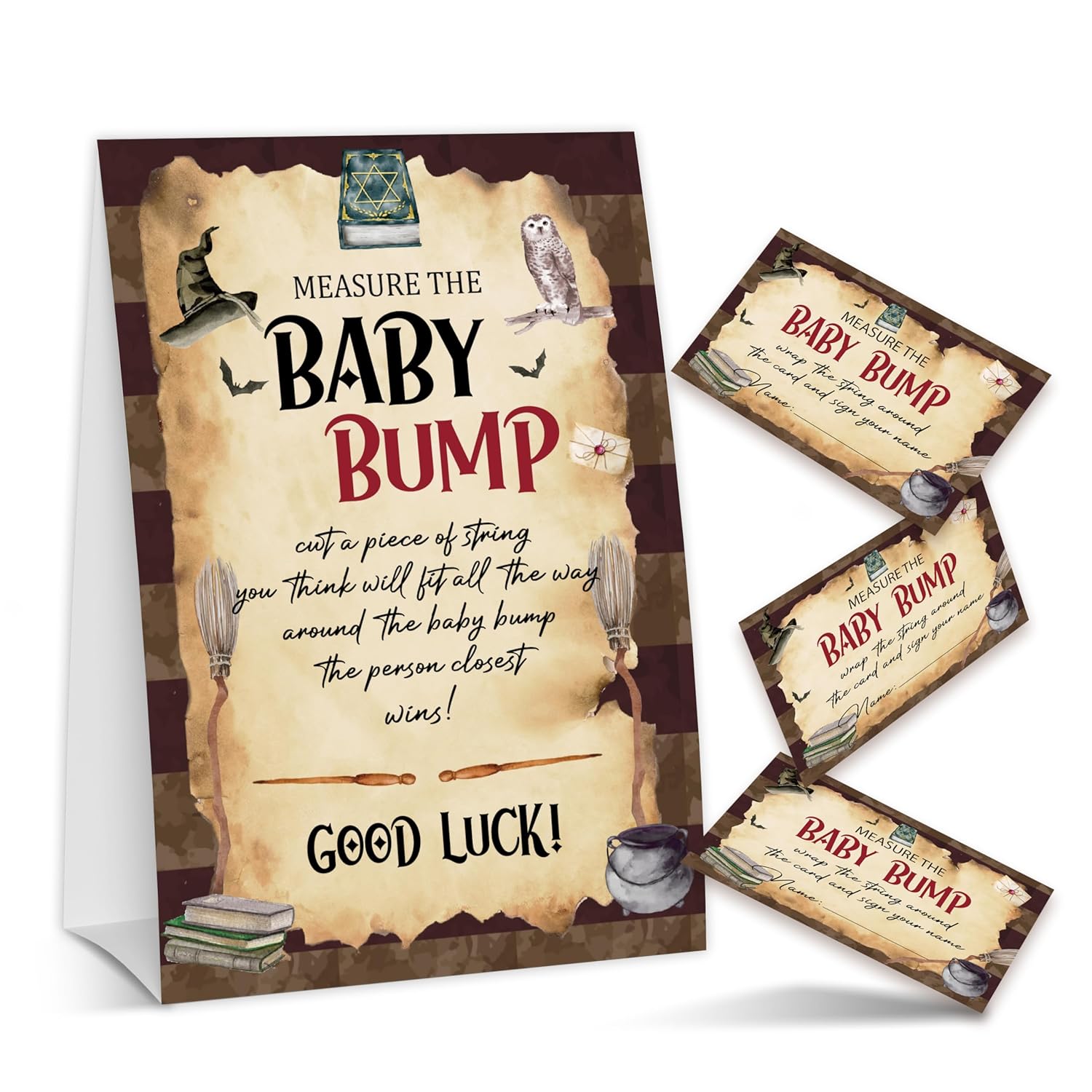 Baby Shower Game Card Set, Measure The Baby Bump Baby Shower Game, Halloween 1 Sign And 50 Cards, Minimalist Boy Girl Gender Neutral Baby Shower Supplies-A03
