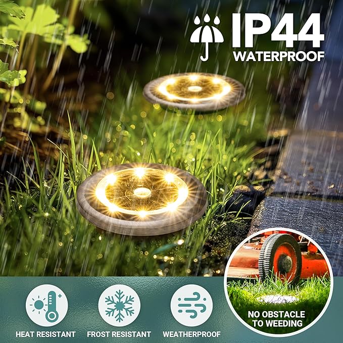 10 Pack Mini Solar Ground Lights Waterproof Warm White Pathway Garden Landscape Lights