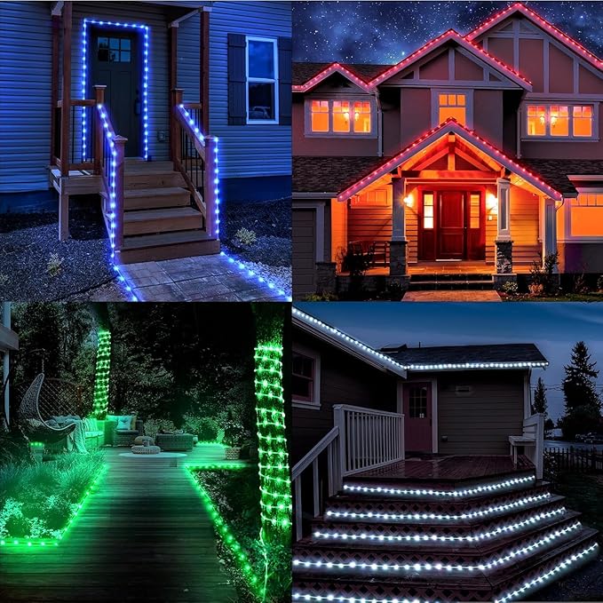 100FT Outdoor LED Rope Lights 300 LED Warm White and Color Changing Waterproof Plug In String Lights with Remote