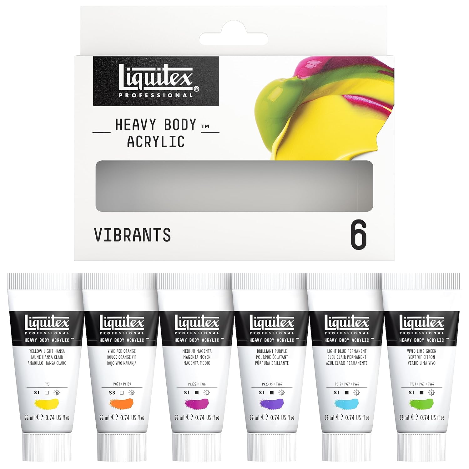 Liquitex Professional Heavy Body Acrylic Paint, 6 x 22ml (0.74-oz), Vibrant Colors Set