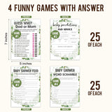 Baby Shower Games Set, 4 Games For 25 Guests, Girl Boy Eucalyptus Baby Shower Decorations, 002
