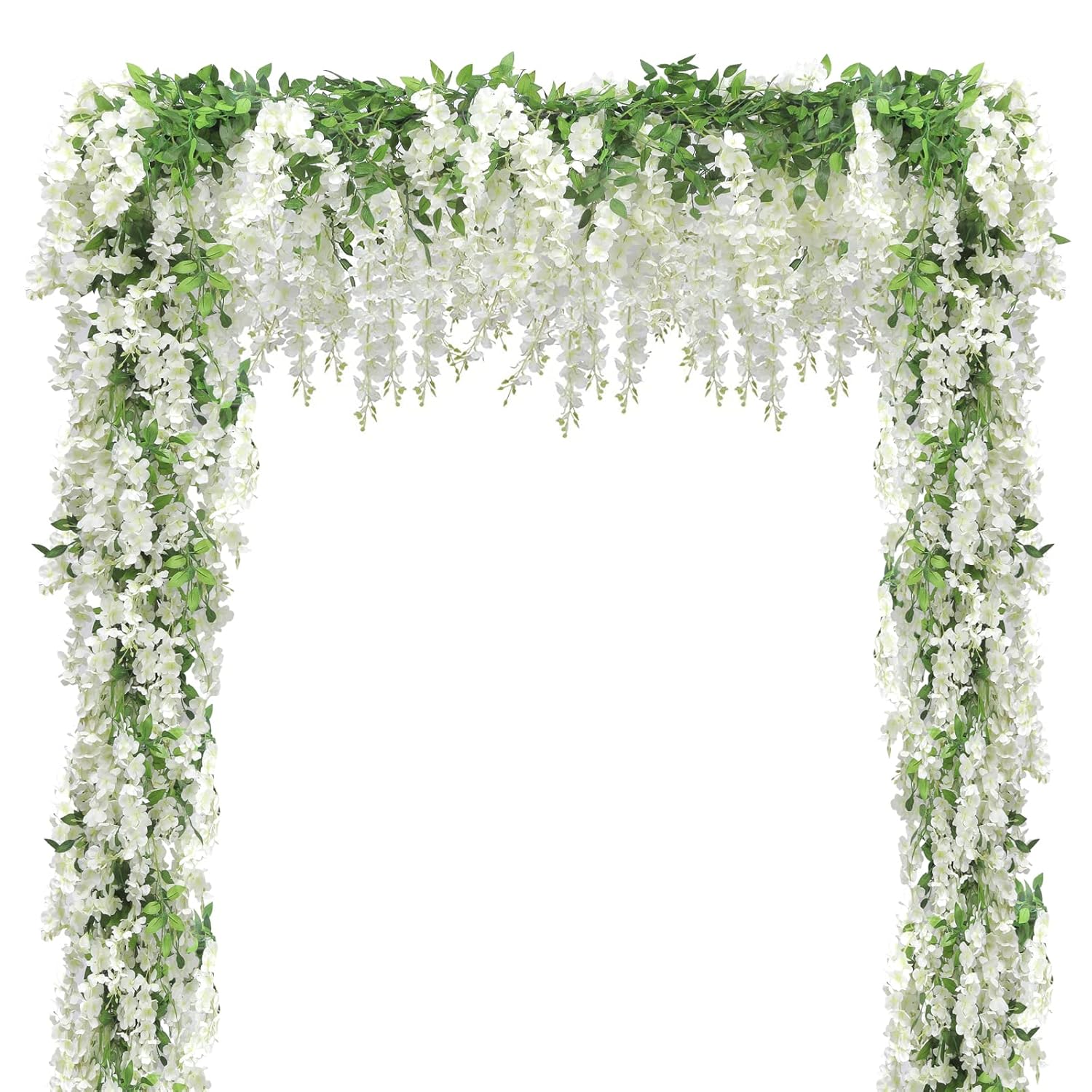 Wisteria Artificial Flowers Garland, 5Pcs Total 36Ft White Wisteria Hanging Flowers, Flower Garland Decorations For Home Garden Outdoor Ceremony Wedding Arch Decoration