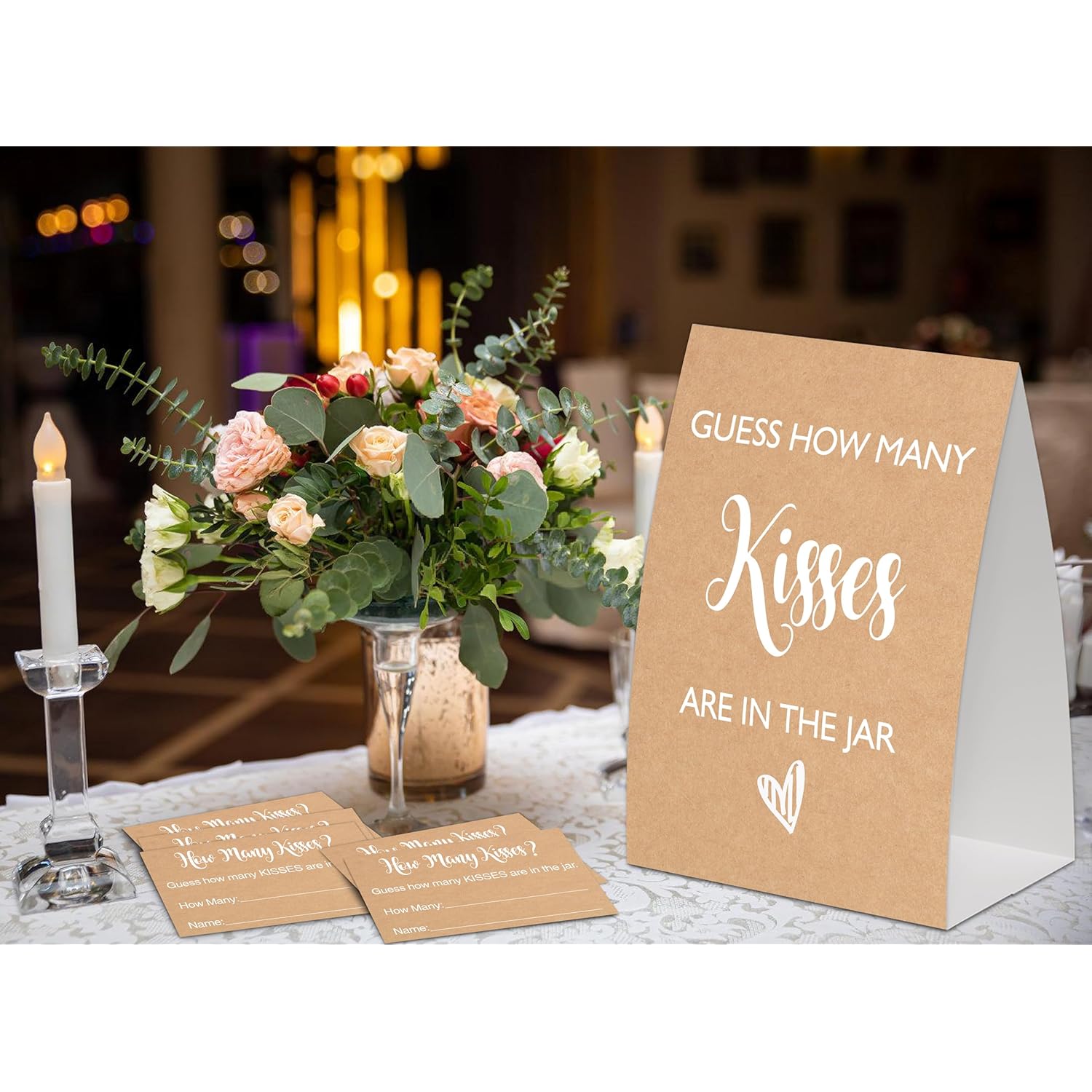 Rustic Minimalism How Many Kisses Bridal Shower Game,Wedding Shower Games,Engagement Party Games,Bachelorette Party Games,Bridal Shower Decorations(1 Sign & 50 Cards),12