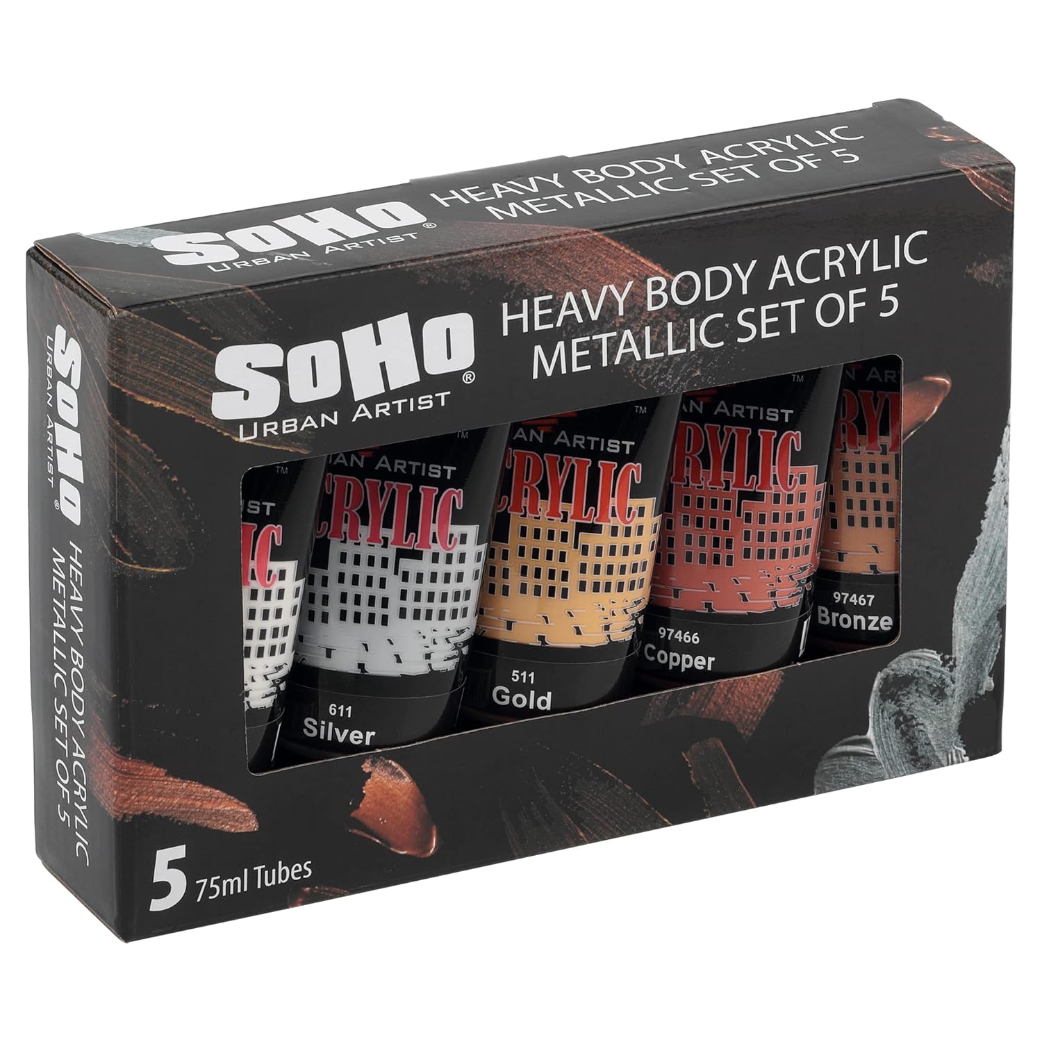Heavy Body Acrylic Paint - Set Of 5-75Ml - Metallic - Thick, Rich Color, Excellent Coverage, Professional Quality - Artists Acrylic Paint