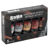 Heavy Body Acrylic Paint - Set Of 5-75Ml - Metallic - Thick, Rich Color, Excellent Coverage, Professional Quality - Artists Acrylic Paint