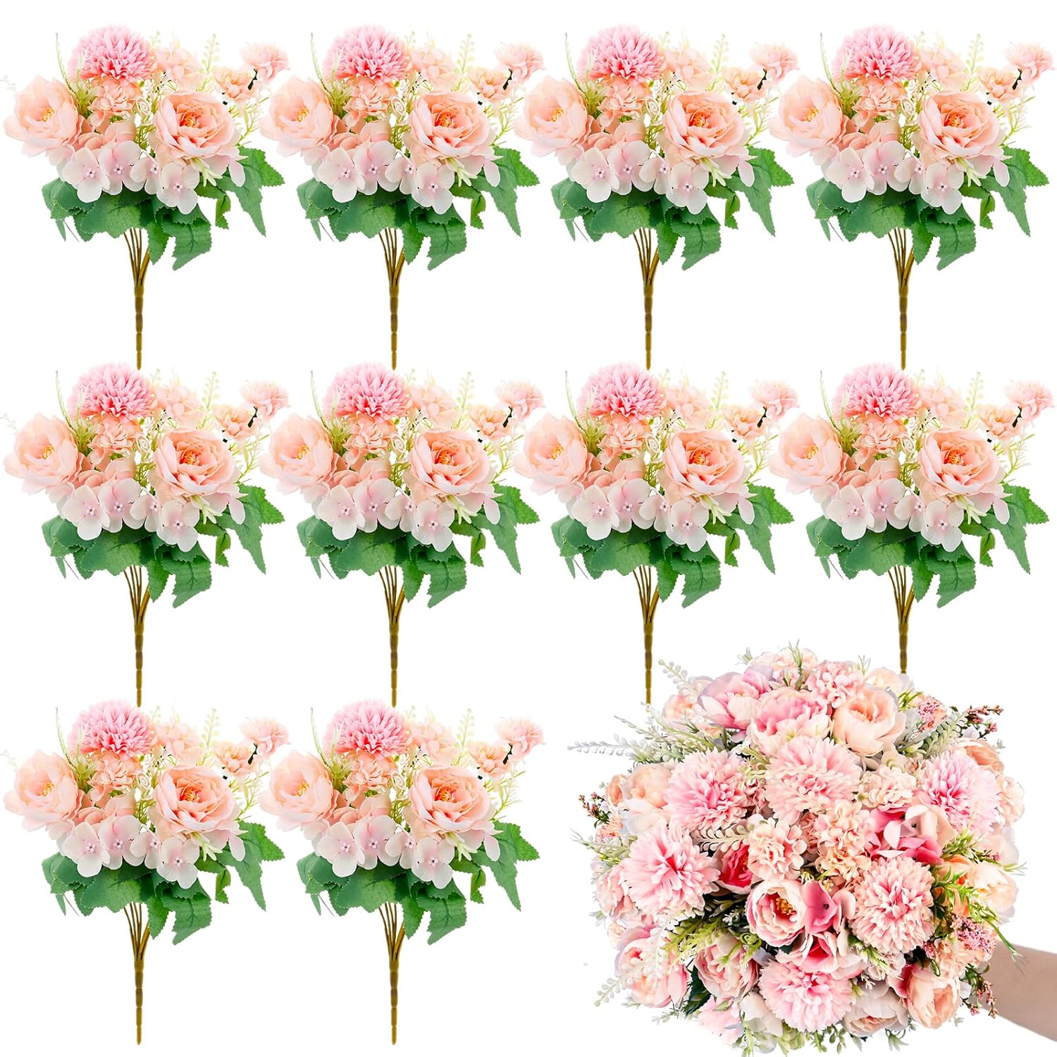 12 Bundles Peonies Artificial Flowers Silk Flowers Fake Peony Bouquet Faux Peonies Flowers Bulk For Wedding Decor Centerpiece Table Decorations (Pink)