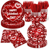 Valentines Day Party Decorations - 144Pcs Romantic Red Heart Plates And Napkins Happy Valentine'S Day Tableware Serves 24