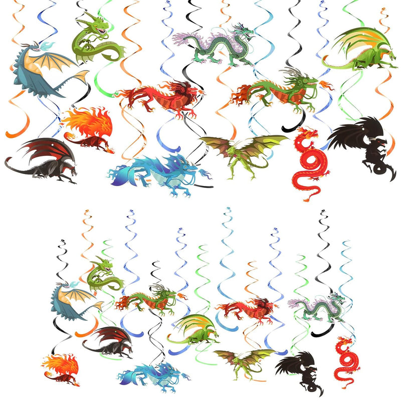 30 Pcs Dragon Party Decorations Dragon Hanging Swirl Foil Ceiling Deco