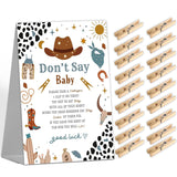 Cowboy Baby Shower Game Sign (1 Sign + 50 Mini Clothespins) For Gender Reveal Party Decorations And Favors