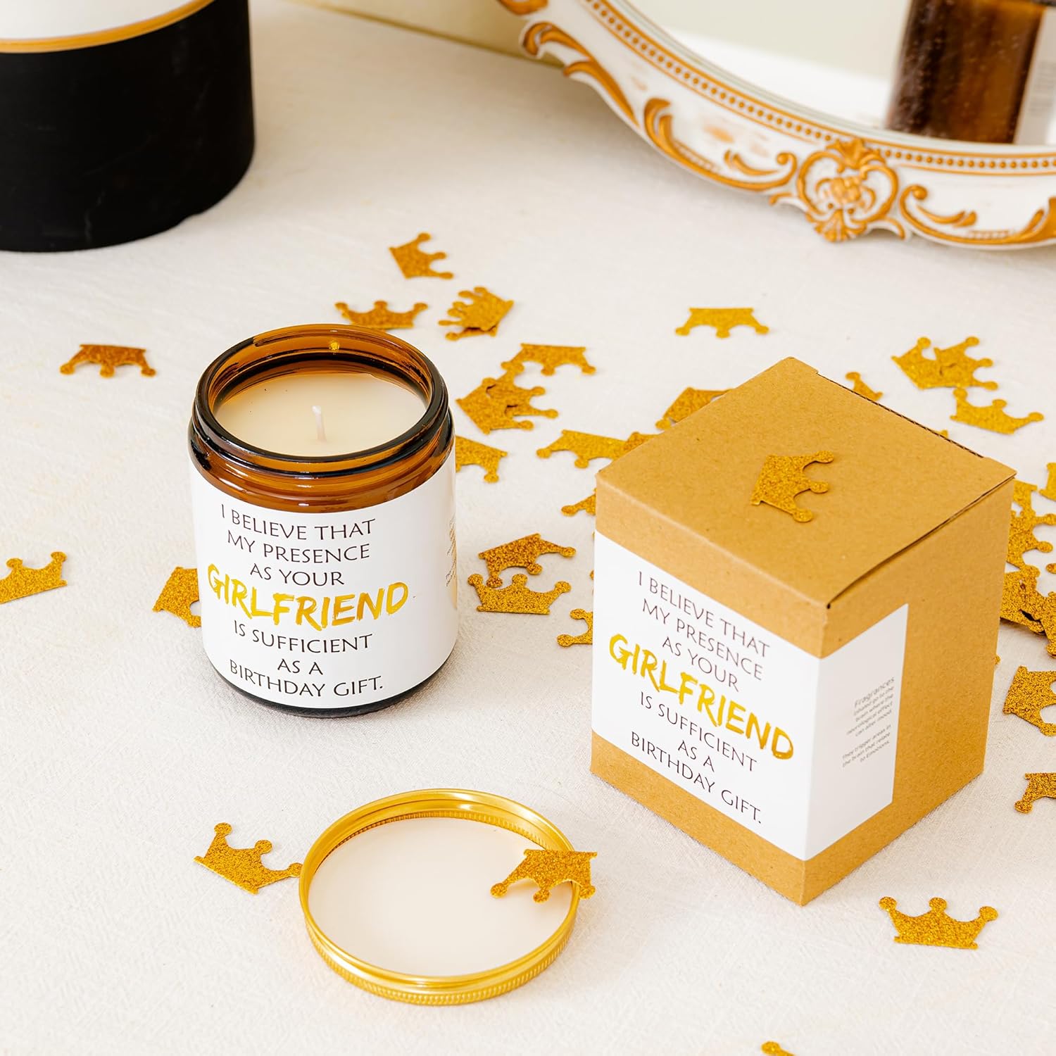 Funny Boyfriend Candle Best Gifts From Girlfriend I Birthday Gift Ideas For Him/Boyfriends I 9Oz, 50Hr Burn Reusable My Presence As Your Girlfriend Is Sufficient As A Birthday Gift
