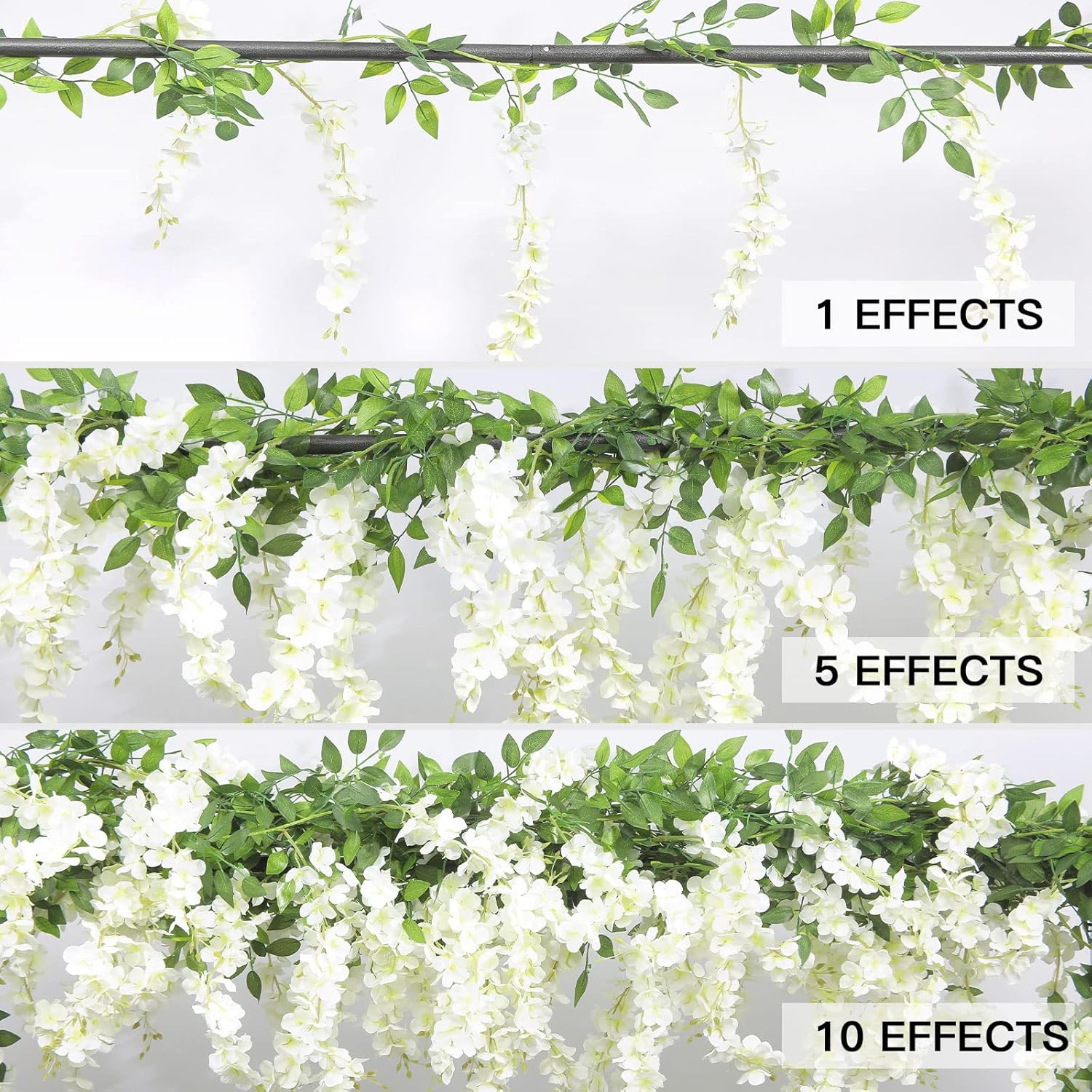 5Pcs 7.2 Ft/Piece Artificial Wisteria Garland Silk Fake White Wisteria Flowers Hanging Greenery Vines Garlands Rattan For Home Garden Wedding Arch Party Indoor Outdoor Decor