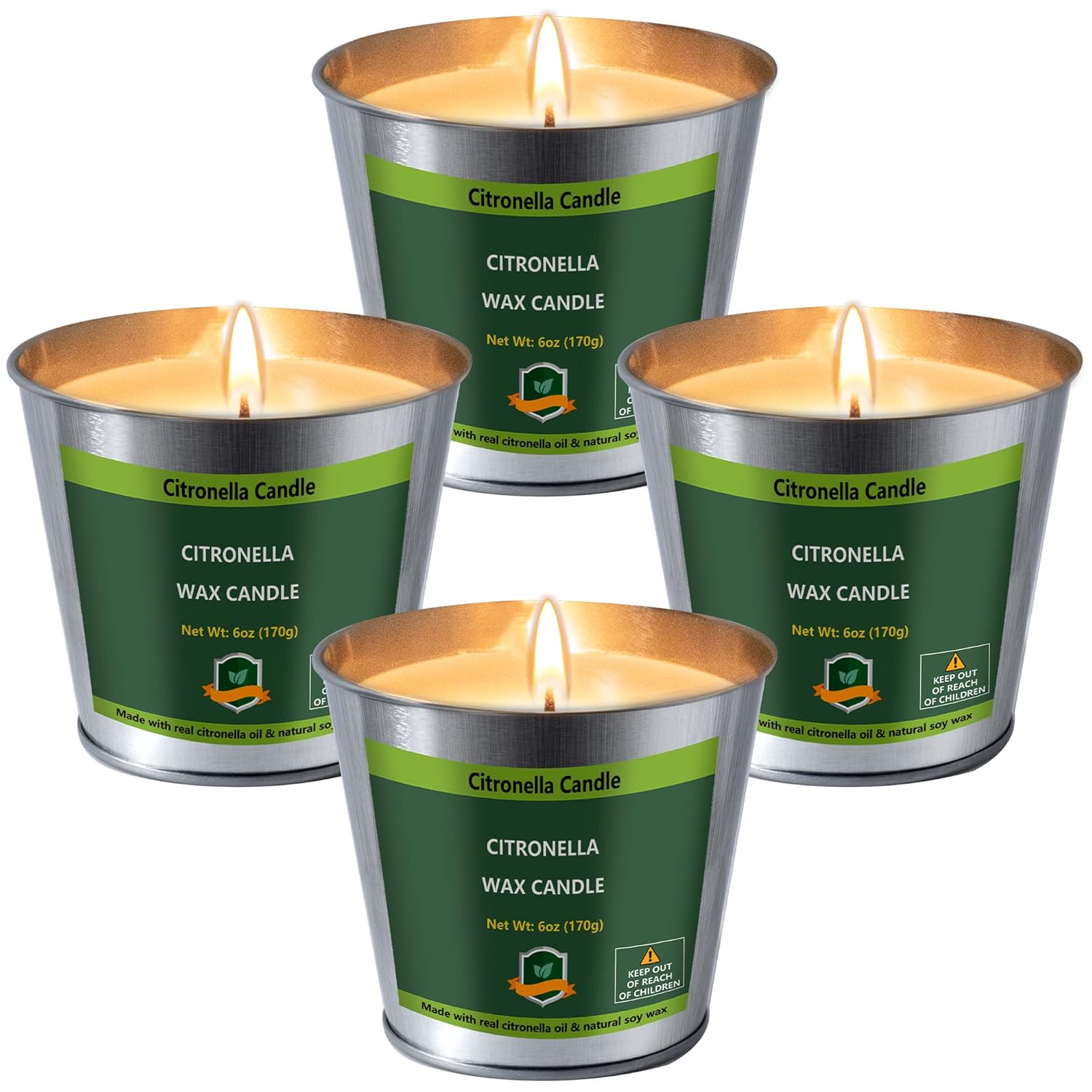 Citronella Candles Outdoor, 6 Oz Pack Of 4 128 Hours Burning, Citronella Candles Set Outside For Party Hiking Camping Patio Bbq Deck Lanai Garden Yard Home Balcony