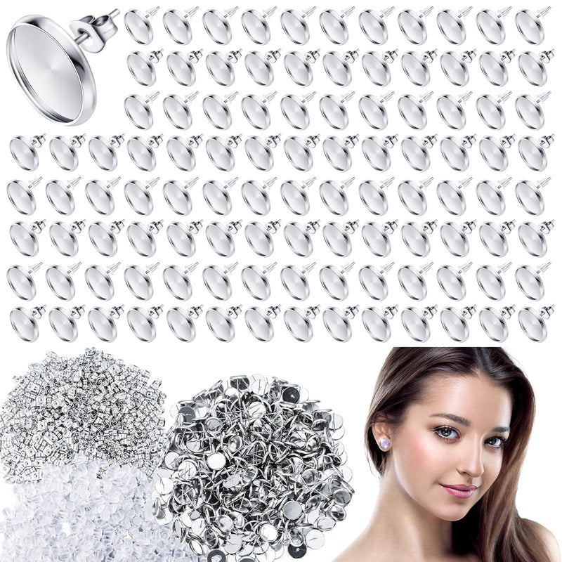 1000 Pieces Stud Earring Kit Include 300 12 Mm Stud Earrings Blanks Cabochon B