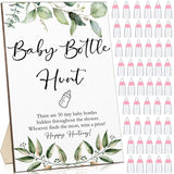 51 Pcs Baby Shower Games Include Greenery Bottle Hunt Sign Wooden Gift Sets And 50 Pcs Resin Bottle Shower Favor For Baby Shower Gender Reveal(Pink)
