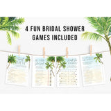 Palm Tree Beach, Wedding Bridal Shower Games Guest Quest, He Said She Said, Would She Rather, How Well Do You Know(Set Of 4 Fun Activities For 25 Guests)