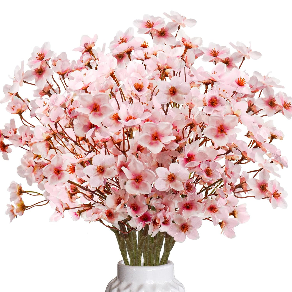 24Pcs Artificial Cherry Blossom Flower, Faux Silk Peach Blossom Branches Fake Plum Blossom Flowers Stems Arrangements For Diy Home Wedding Table Centerpieces Vase Decor