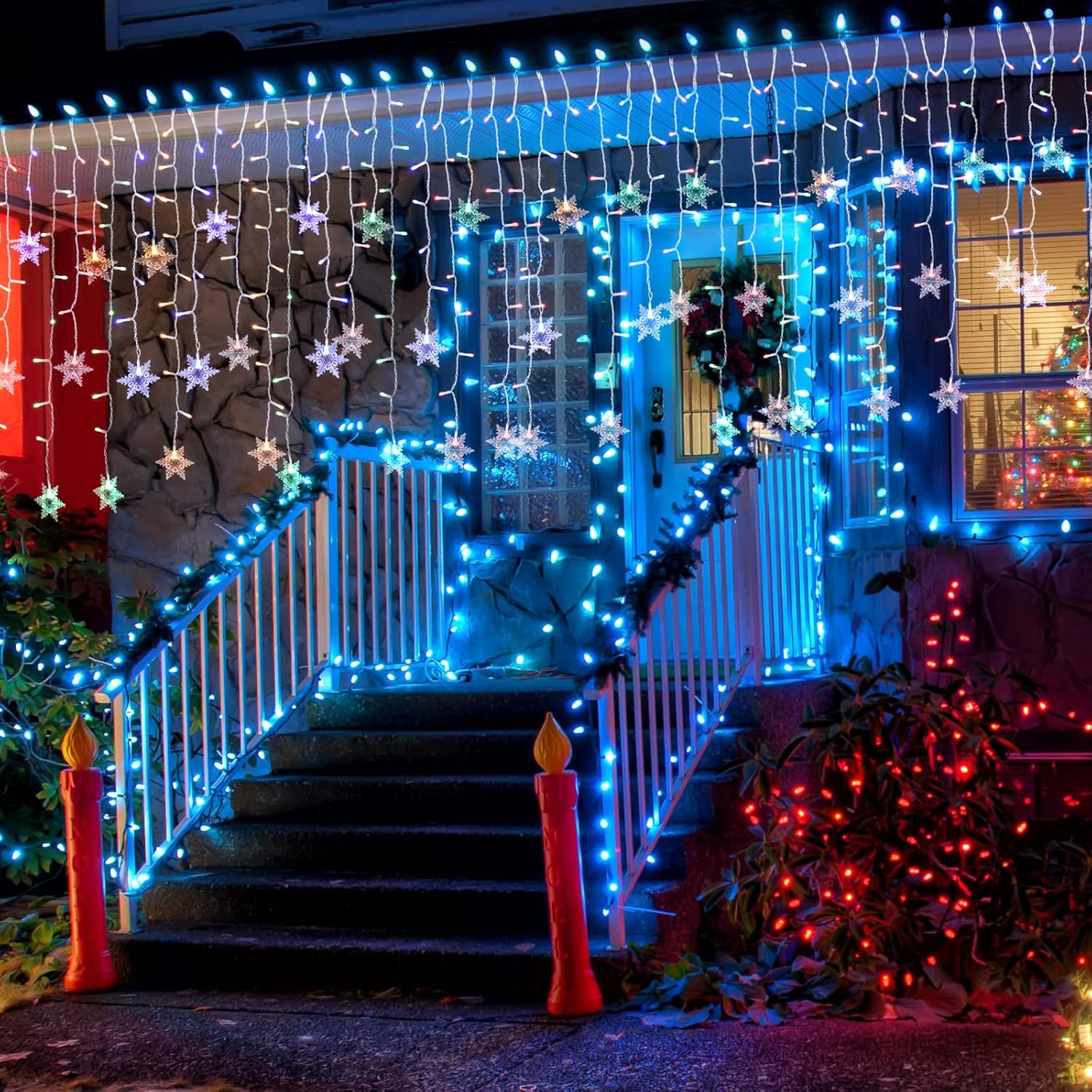 Christmas Snowflake Icicle Lights - Connectable 40Ft 360 Leds Multicolor/Warm White 20 Color Changing Waterproof Outdoor