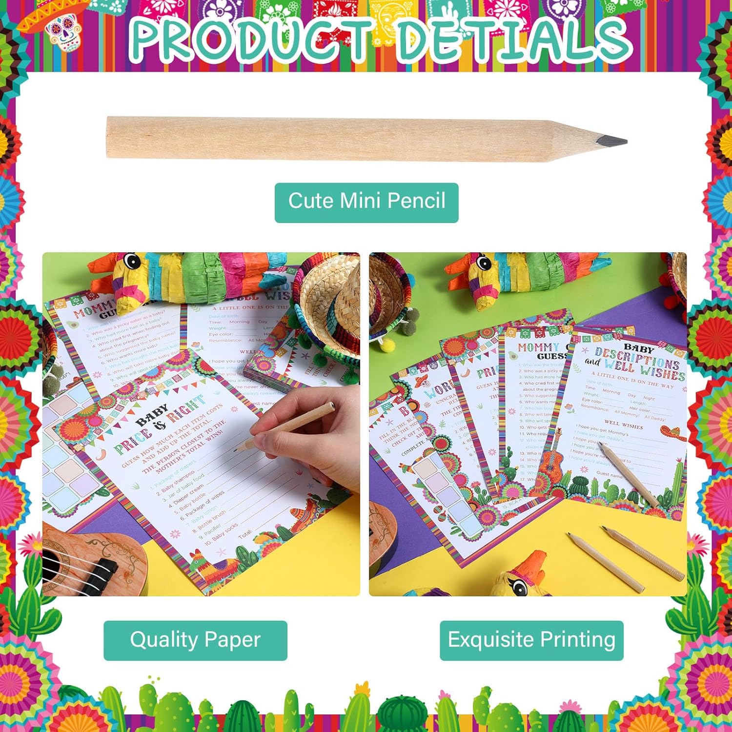 145 Pcs Mexican Baby Shower 5 Set Activity Cards Fiesta, Description And Wishes, Baby Price, Word Scramble For Hispanic Heritage Month Activities