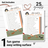 Woodland Mommy Or Daddy Baby Shower Game - 25 Pack - Guess Who Activity Cards - Cute Rustic Gender Reveal Themes For Boys Or Girls - Printed 5X7 Set