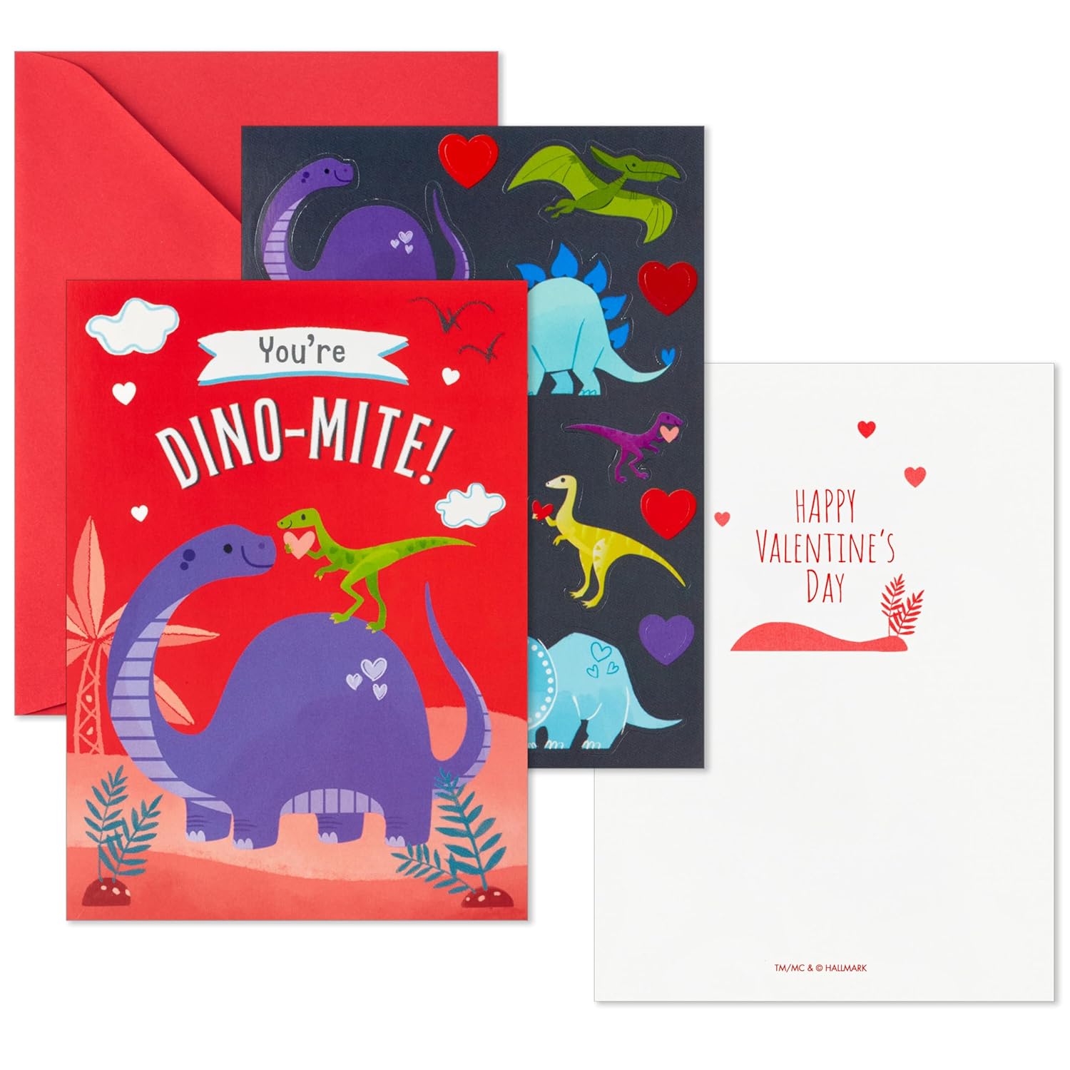 Hallmark Valentine's Day Cards and Stickers for Kids School, Dinosaur (24 Classroom Valentines with Envelopes)