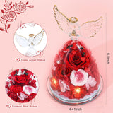 Gifts For Women Preserved Rose Forever Flower In Glass Angel Figurine Fresh Flowers For Delivery Mothers Day Birthday Gifts For Mom Grandma Wife Sister Red