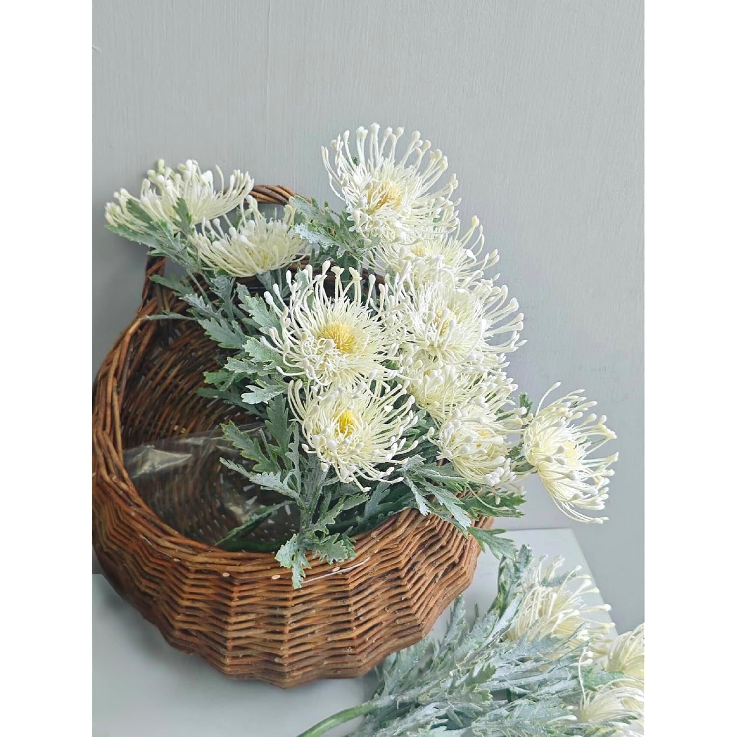 5Pcs Artificial Flocked Crab Claw Chrysanthemum Bouquet Realistic Faux Flowers For Home Photography Props Wedding Decoration 15'' (White)