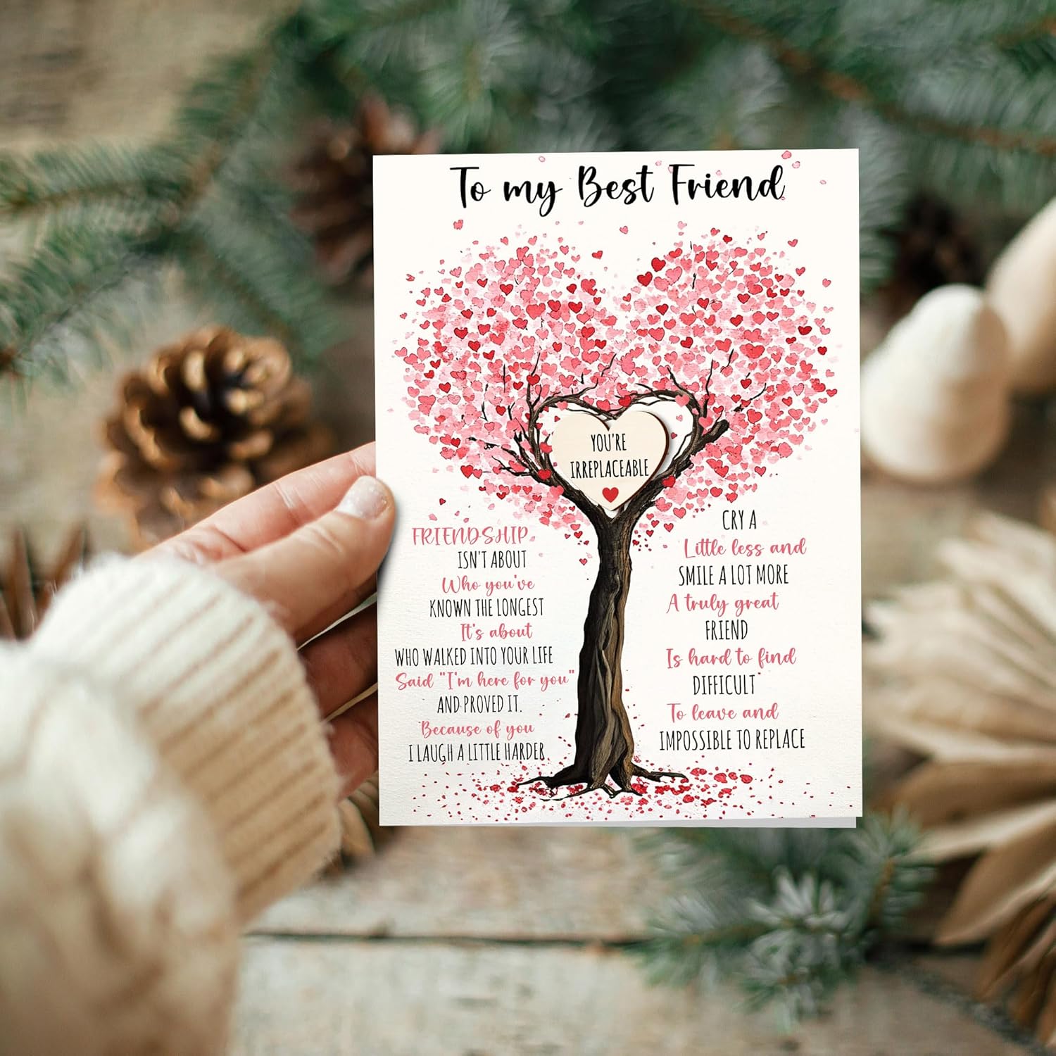 Friends Gift Cards - Christmas, Birthday Gift Cards For Women, Friendship Gifts For Friend, Bestie Gifts For Women - 4.9"X6.9" Greeting Card With Pocket Hug Token, Envelope