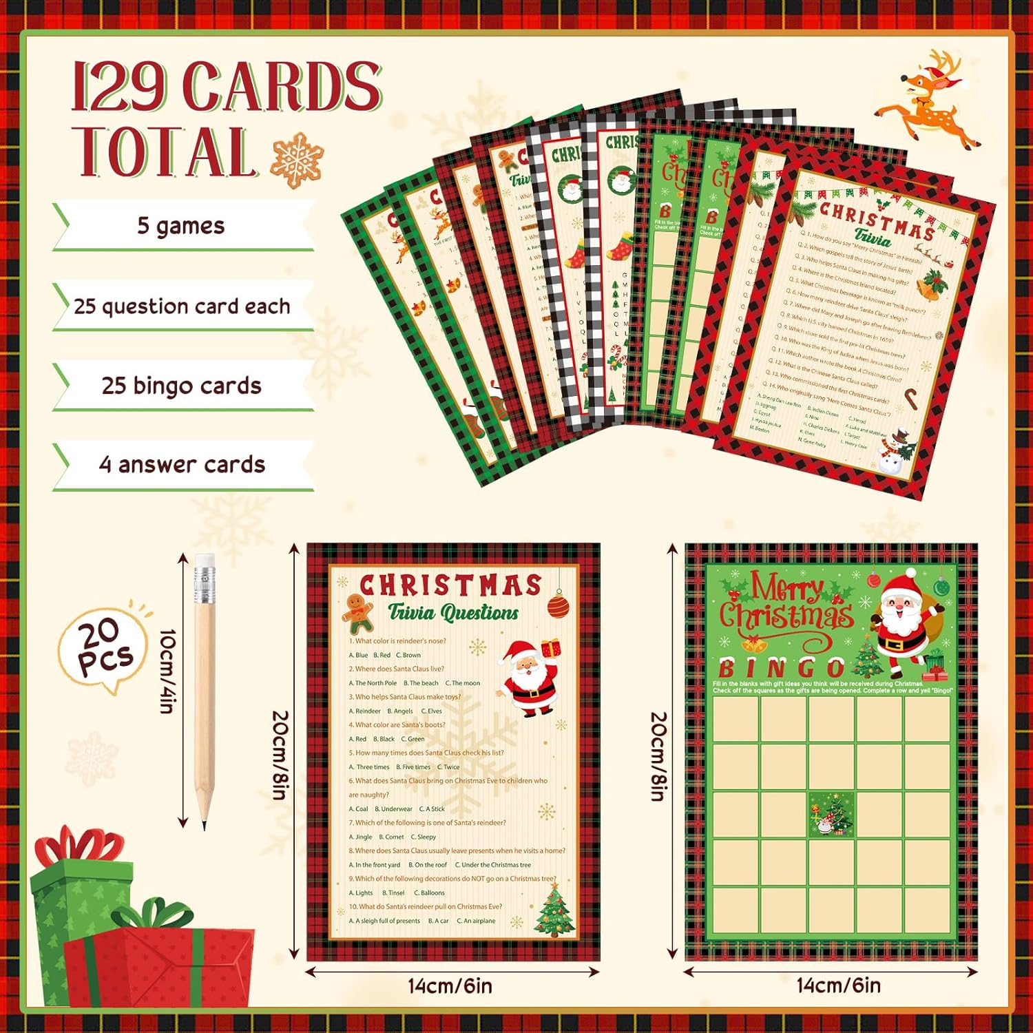 149 Pcs Christmas Party Games For Adults 25 Players Winter Word Search Scramble Trivia Bingo Game Paper Cards For Xmas Holiday Family Large Group Activities Party Supplies(Santa)