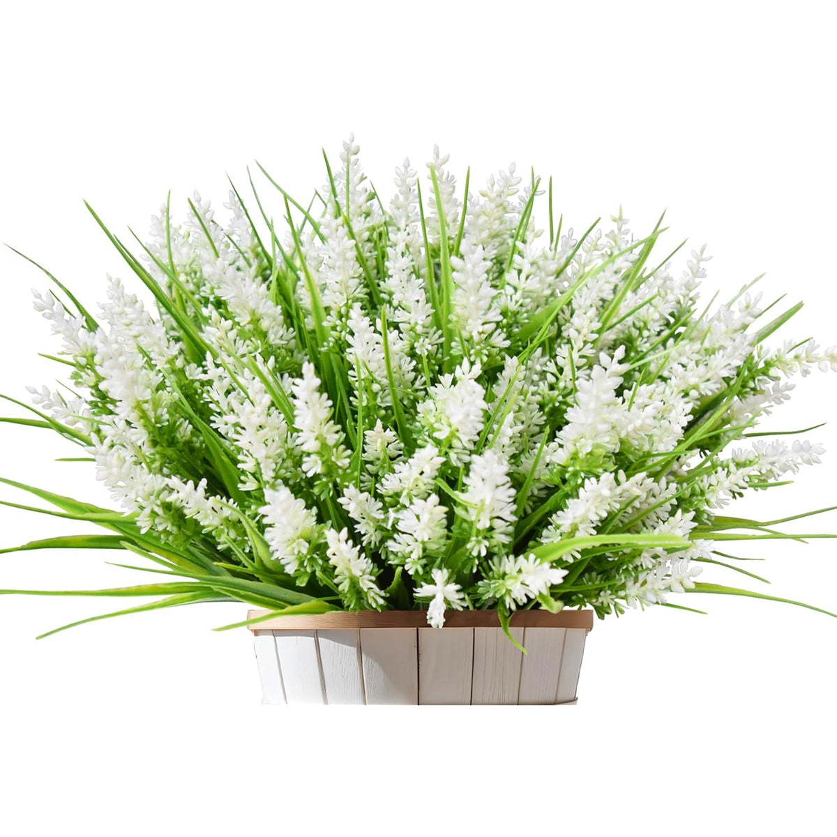 12 Bundles Outdoor Artificial Plants And Flowers, Uv Resistant Faux Monkey Grass With Lavender And Fake Plastic Greenery For Spring Summer Outside Planter Porch Garden Decor, White